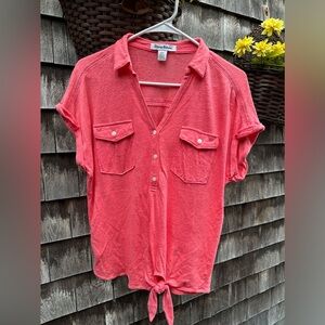 Tommy Bahama coral linen tie front top size S
